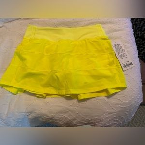 Lululemon Pace Rival MR tennis skirt in neon yellow; mid-rise, new with tags